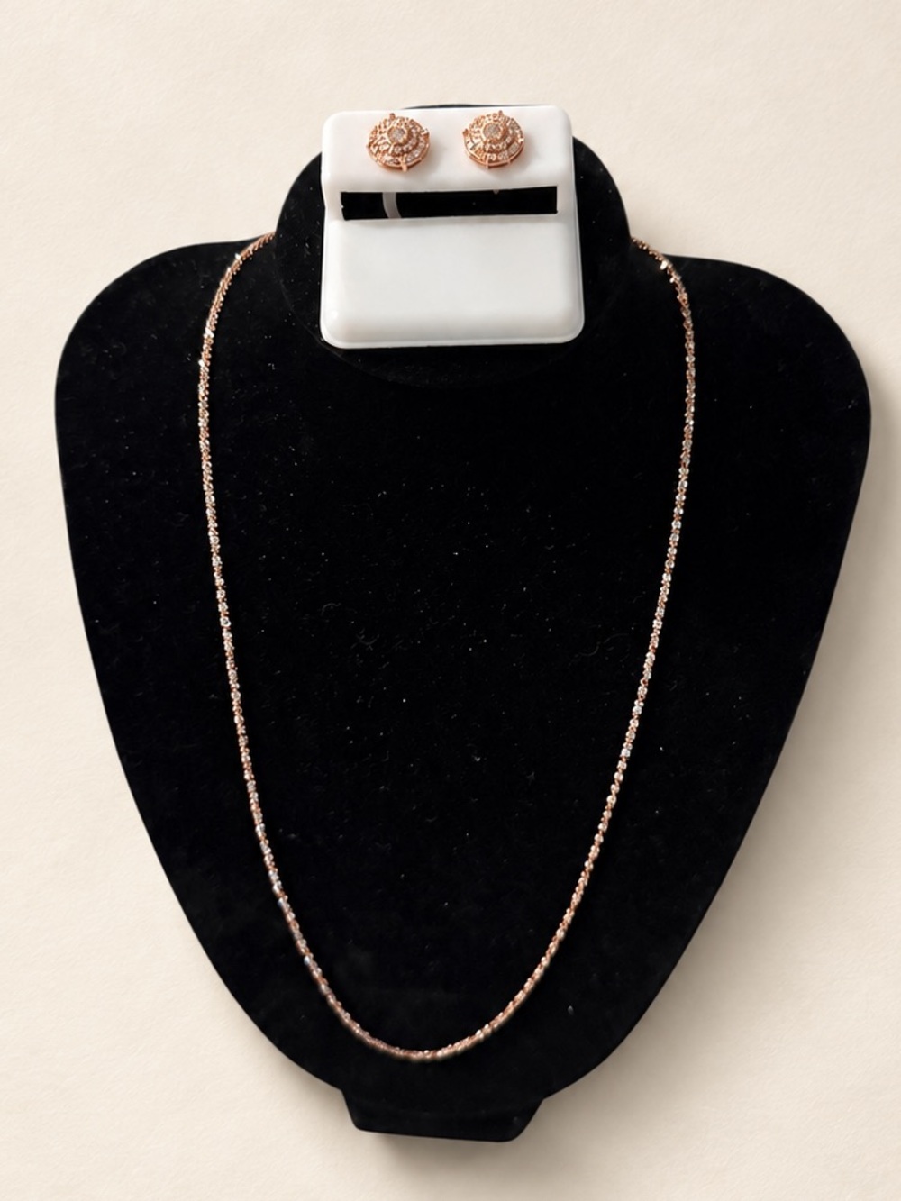 925 Sterling Silver Two-Tone Necklace & Moissanite Stud Earrings Set NWT